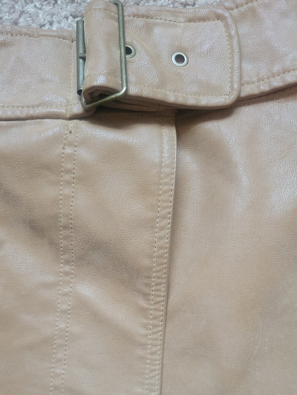 Free People Caramel Faux Leather Mini Skirt with Buckle Detail - Picture 10 of 12